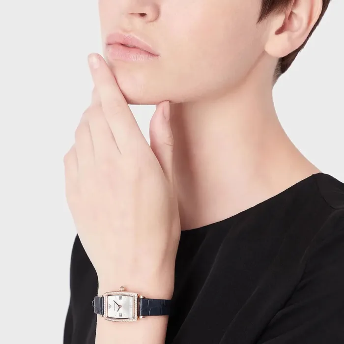 Emporio Armani Gianni T Bar Crystals Silver Dial Blue Leather Strap Watch For Women - AR11469 - Image 8